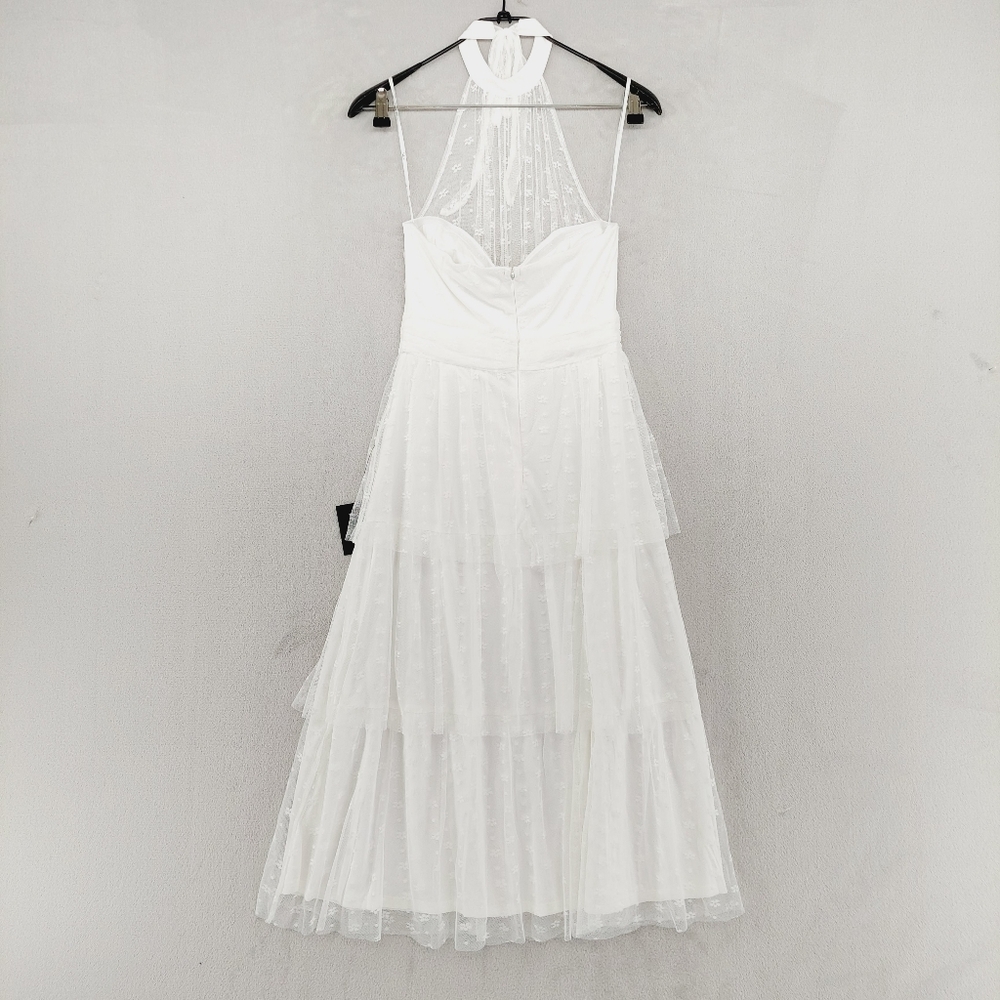 New Lulus Positively Precious White Floral Mesh Tiered Halter Midi Dress P1457 - Picture 5 of 9